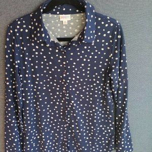 LuLaRoe Button-up Shirt Long Sleeve blue with white dots Women's XS